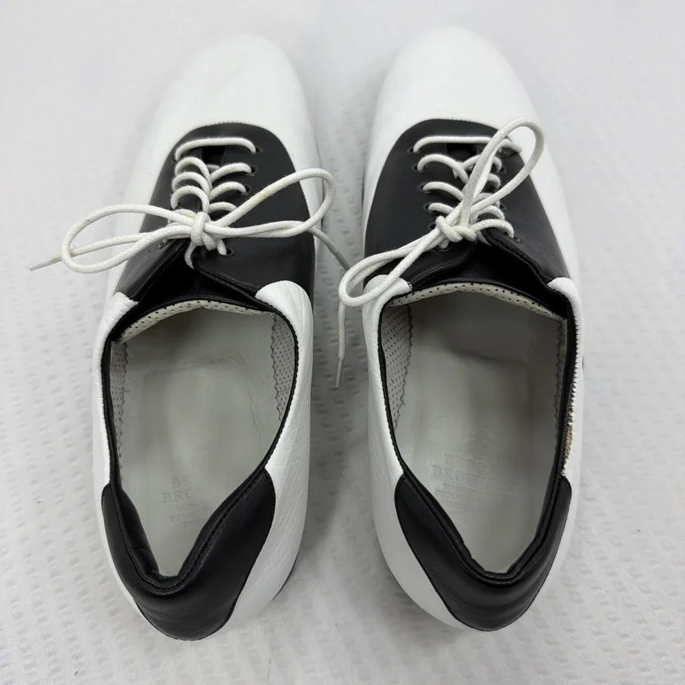 NEW Brooks Brothers Saddle Oxfords Made In Italy Black & White Shoes Men's 9